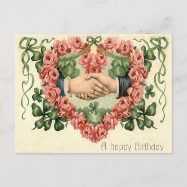 Handshake Rose Heart Four Leaf Clover Postcard (Front)
