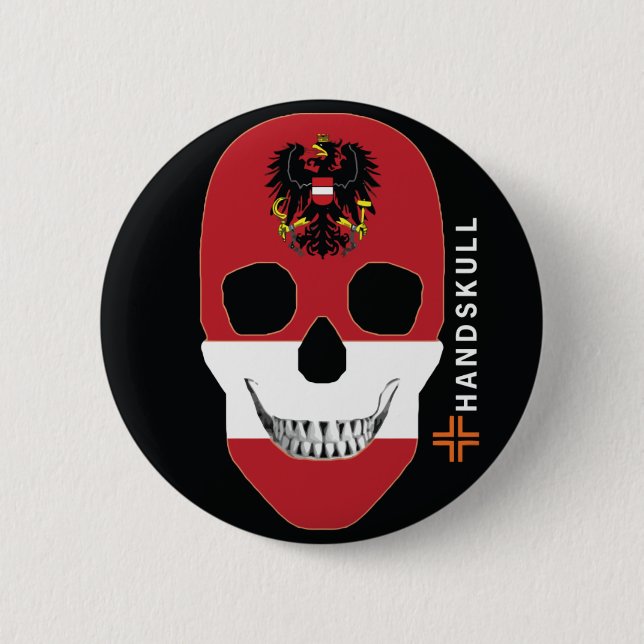 HANDSKULL Austria,Happy skull,Austria flag 6 Cm Round Badge (Front)