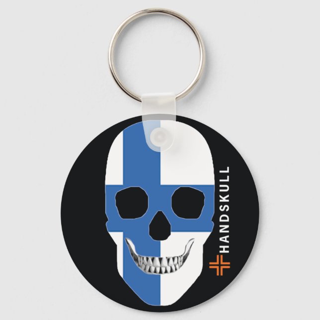 HANDSKULL Finland,Happy skull,Finland flag Key Ring (Front)