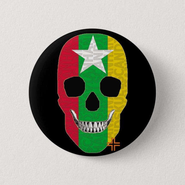 HANDSKULL Myanmar Round Badge  black B2 (Front)