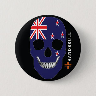 HANDSKULL New Zealand,Happy skull,New Zealand flag 6 Cm Round Badge