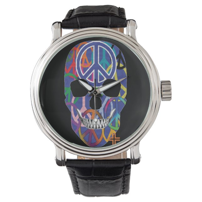 HANDSKULL Peace watch mens leather  B2 (Front)