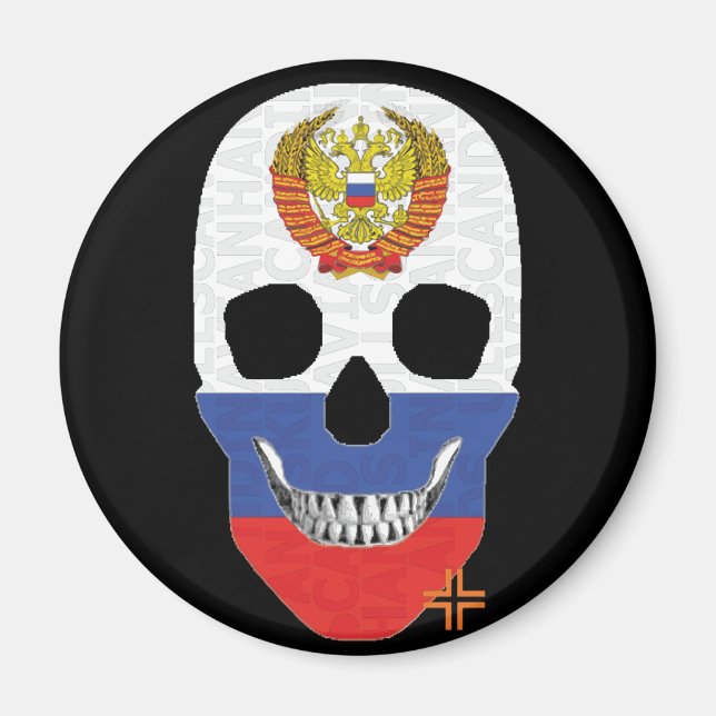 HANDSKULL Russian round magnet   B2 (Front)