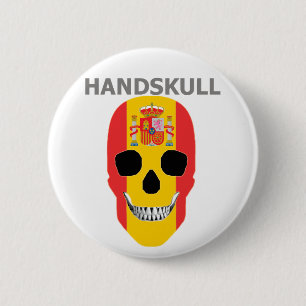 HANDSKULL Spain,Happy skull, Spain flag 6 Cm Round Badge