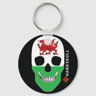 HANDSKULL Wales, Happy skull, Wales flag Key Ring