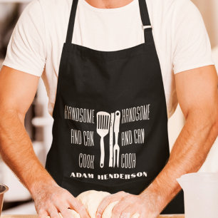 Handsome and Can Cook Custom Name Black Apron