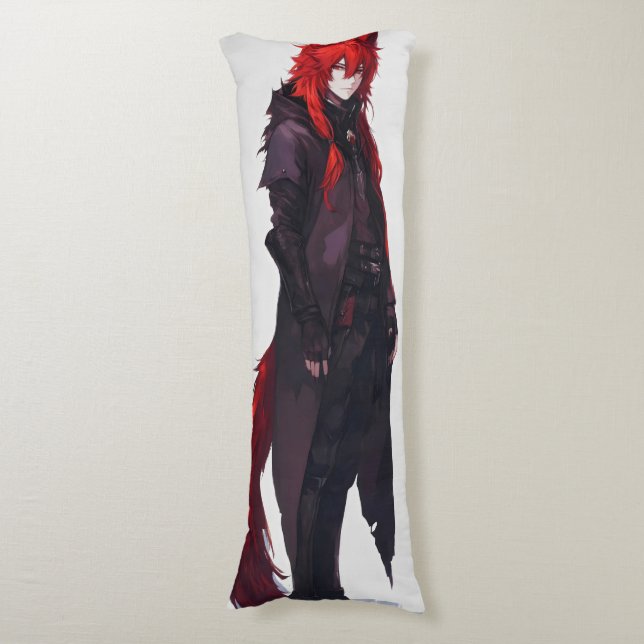 Handsome Anime Red Wolf Body Cushion (Front Vertical)