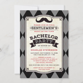 Handsome Black and Grey Argyle Bachelor Party Invitation