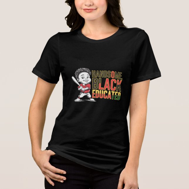 Handsome, Black & Baseball Strong Tri-Blend Shirt (Front)