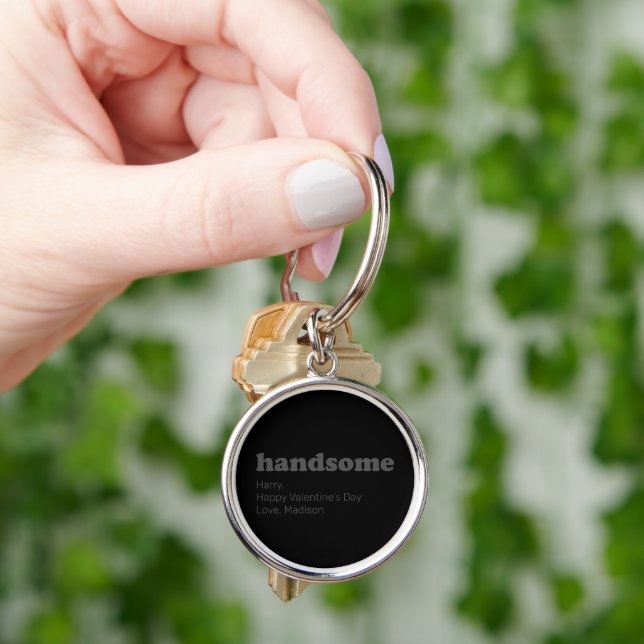 Handsome black grey modern typography custom text  key ring (Hand)