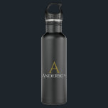 Handsome Black Modern Gold Monogram Initial  710 Ml Water Bottle<br><div class="desc">Handsome Black Modern Gold Monogram Initial Personalise Stainless Steel Water Bottle. This template makes it easy for you to customise the initial and name text.</div>