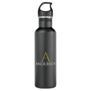 Handsome Black Modern Gold Monogram Initial 710 Ml Water Bottle