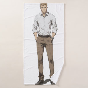 Handsome Blonde Man Anime Bath Towel