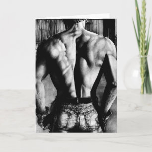 Handsome Body Builder In Tight Jeans Original Art Holiday Card