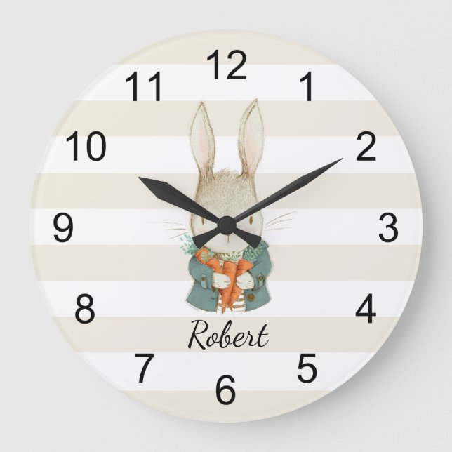 Handsome bunny personalised fun for kids large clock (Front)