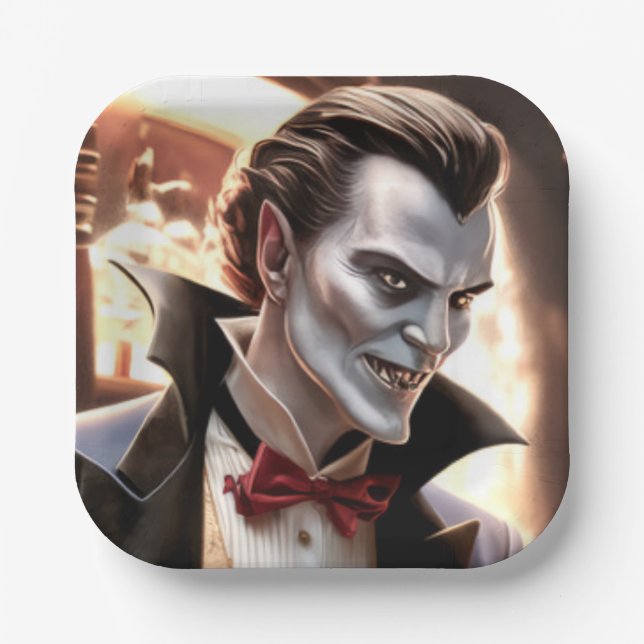 Handsome but Bloodthirsty, Dracula  Paper Plate (Front)