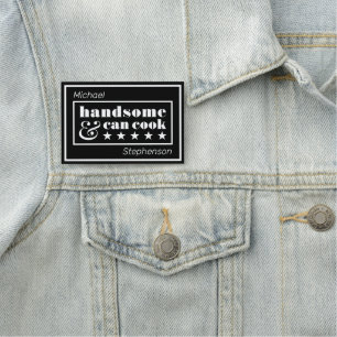 Handsome & Can Cook Black Typography Father's Day Name Tag