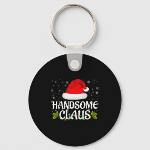 Handsome Claus Christmas Lights Santa Pajama Famil Key Ring