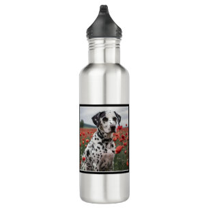  Handsome Dalmation Dog In The Poppy Field, 710 Ml Water Bottle
