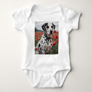 Handsome Dalmation Dog In The Poppy Field, Baby Bodysuit