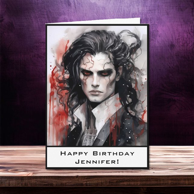 Handsome Dreamy Vampire Lord Happy Birthday Name Card (Creator Uploaded)