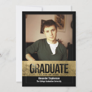 Handsome Gold Foil Cutout Effect Photo Graduation Invitation