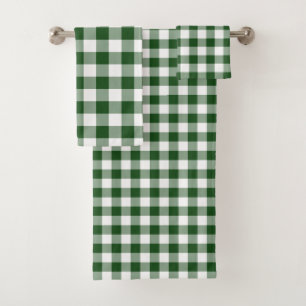 Handsome Green and White Gingham Plaid Towel Set