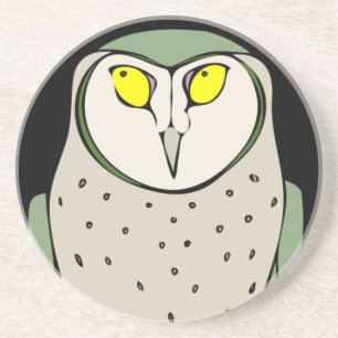 Handsome Green Owl on Black Coaster
