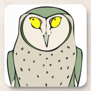 Handsome Green Owl on White Coaster