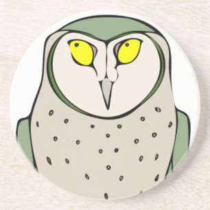 Handsome Green Owl on White Coaster