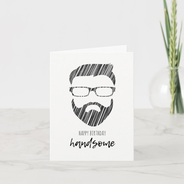 Handsome Hipster Happy Birthday Card (Front)