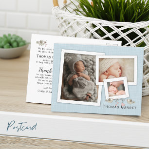 Handsome in Blue Photo Framed Birth Announcement Postcard