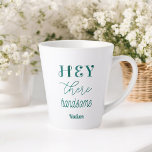 Handsome Inspirational Quote Green White Latte Mug<br><div class="desc">Hey Handsome Latte Mug in Green and White. Gifts for Him,  Husband,  Boyfriend. More products with this design are in the collection below.</div>