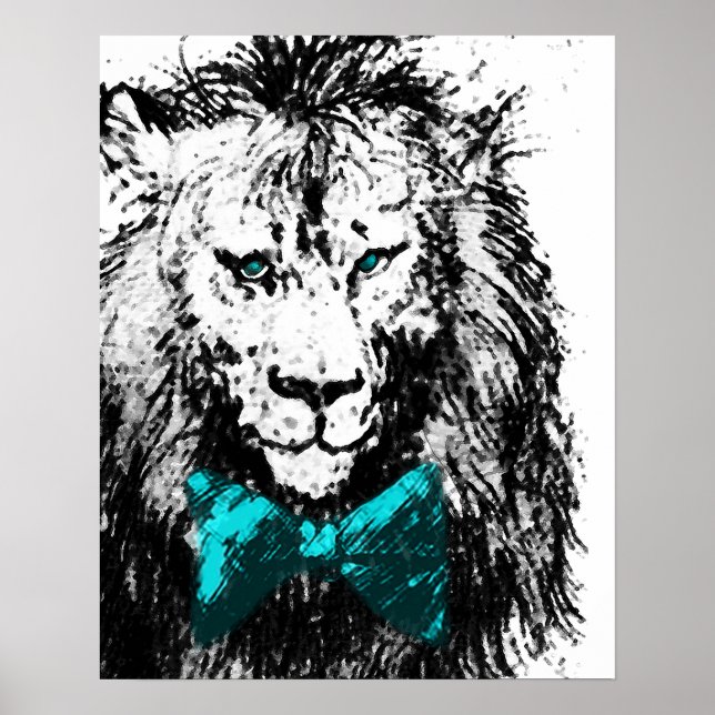 Handsome Lion with Blue Bow Tie and Eyes Poster (Front)