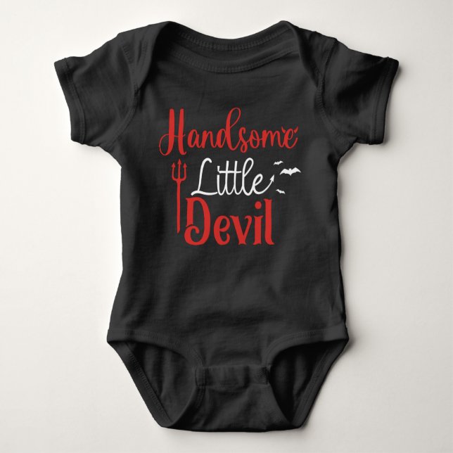 Handsome Little Devil Black Red Boy Halloween Baby Bodysuit (Front)