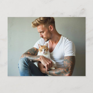 Handsome Men & Cats Art Postcard