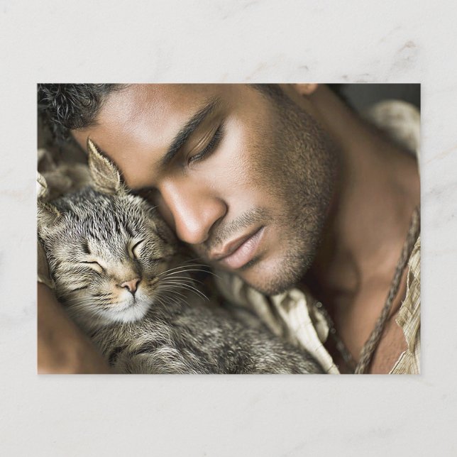 Handsome Men & Cats Art Postcard (Front)