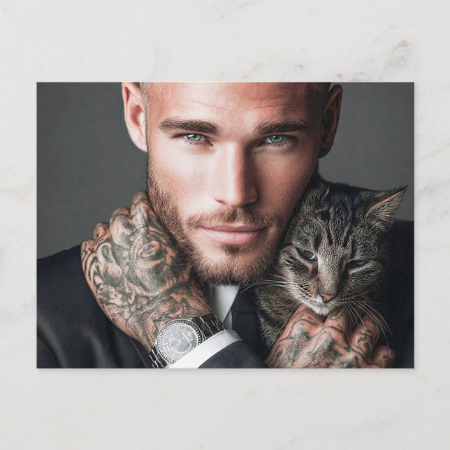 Handsome Men & Cats Art Postcard (Front)