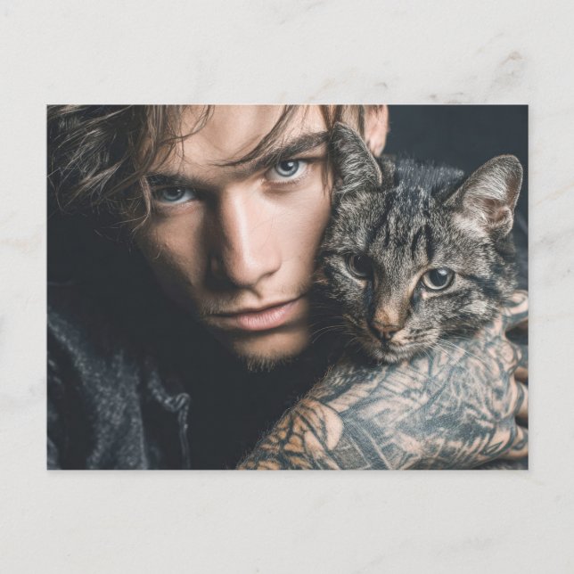 Handsome Men & Cats Art Postcard (Front)