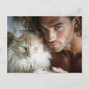 Handsome Men & Cats Art Postcard