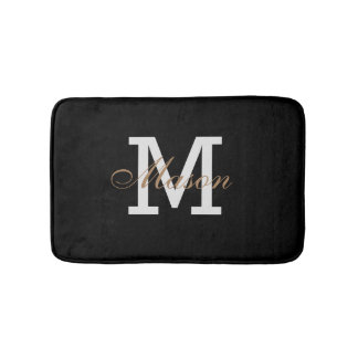 Handsome Monogram Name Initial Chic Black Gold Bath Mat