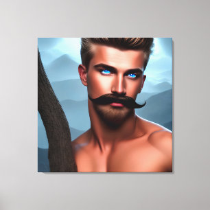 Handsome Moustache Muscular Man Canvas Print