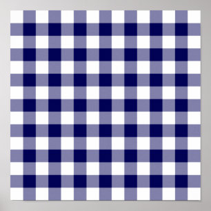 Handsome Navy and White Gingham Plaid Pattern Poster