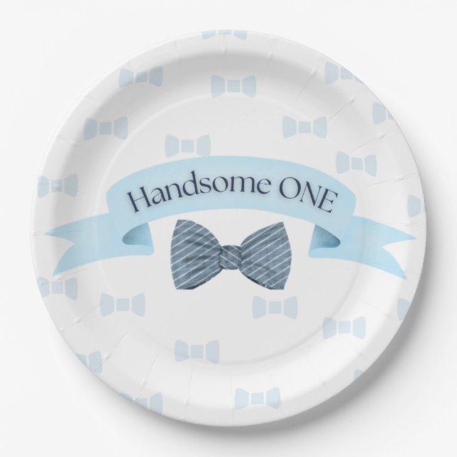 Handsome One Baby Boy First Birthday Party Plates (Front)