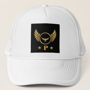 Handsome P Initial Printed Gold Flying Eagle image Trucker Hat