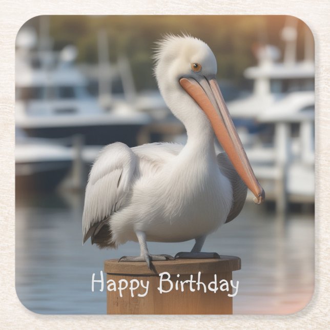 Handsome Pelican Square Paper Coaster (Front)