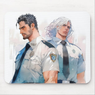 Handsome Policemen Watercolor Anime Mouse Pad