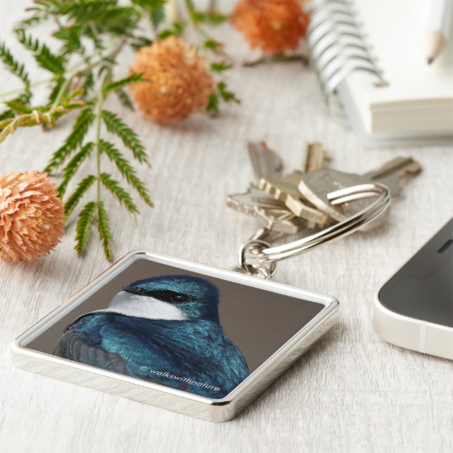 Handsome Tree Swallow Songbird on a Wire Key Ring (Side)