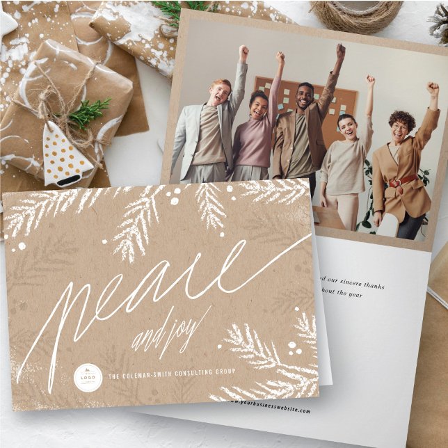 Handwrite Rustic Peace Joy Corporate Holiday Card (Creator Uploaded)