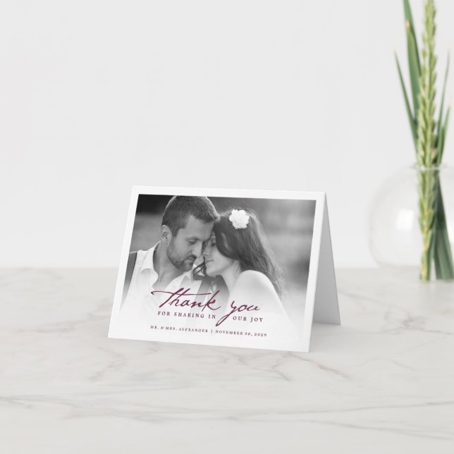Handwrite Script Classy Wedding Thank You Card (Front)